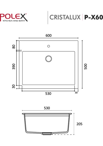 Cristalüx Granit Evye P-X60 Beyaz Tezgah Altı Ve Tezgah Üstü Kare Mutfak Evyesi 60x50cm modelleri