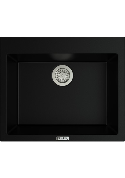 Cristalüx Granit Evye P-X60 Siyah Tezgah Altı Ve Tezgah Üstü Kare Mutfak Evyesi 60x50cm