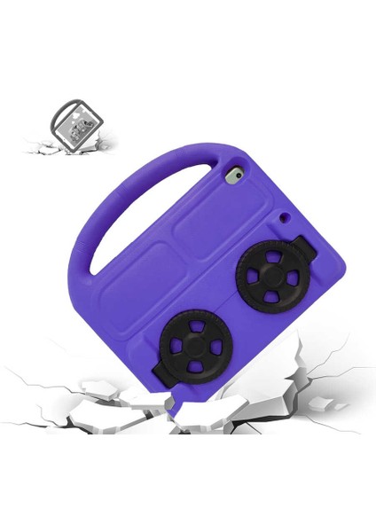 Apple iPad 10.2 (9.Nesil) Çocuklar İçin Wheel Car Tekerlek Standlı Tablet Eva Silikon Kılıf Pembe indirimleri