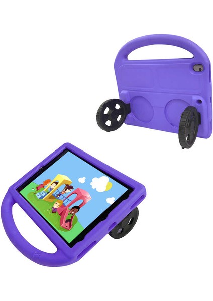 Case 4U Apple iPad 10.2 (8.Nesil) Çocuklar İçin Wheel Car Tekerlek Standlı Tablet Eva Silikon Kılıf Kırmızı