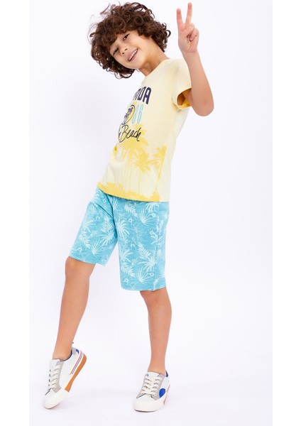 Çocuk Pijama Takımı Erkek Gökyüzü Bermuda Takım