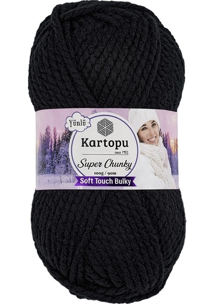 Super Chunky K940 Siyah Kalın Kışlık Yünlü El Örgü Ipliği 100 gr