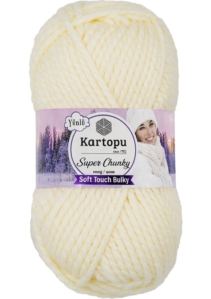 Super Chunky K034 Krem Kalın Kışlık Yünlü El Örgü Ipliği 100 gr