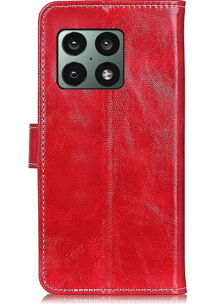 Oneplus 10 Pro Için Retro Deri Kılıf - Kırmızı (Yurt Dışından)