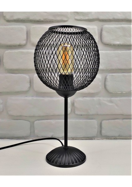Siyah Metal Ayaklı Siyah Küre Hasır Tel Şapkalı Abajur Masa Lambası fiyatları