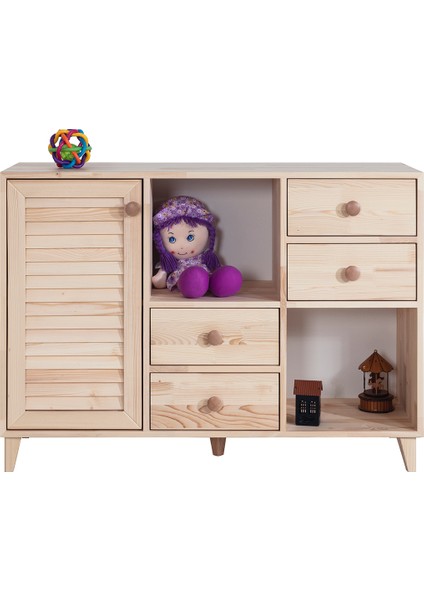 Doğal Ladin Çocuk Odası, Ilkim Montessori Çocuk Odası Takımı - Yavrulu Karyola, Dolap İK-103, Şifonyer DR-202
