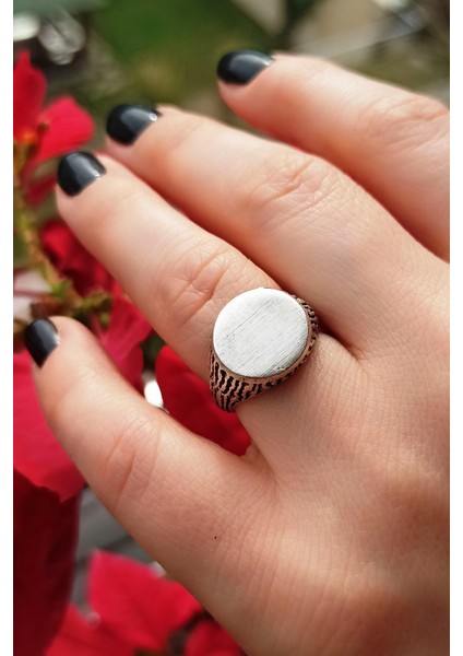 Antik Gümüş Kaplama Oval Şekilli El Yapımı Ayarlanabilir Unisex Yüzük