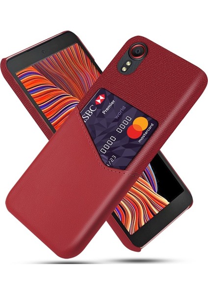 Galaxy Xcover 5 Bez + Deri + Pc Kart Yuvalı Telefon Kılıfı - Kırmızı (Yurt Dışından)