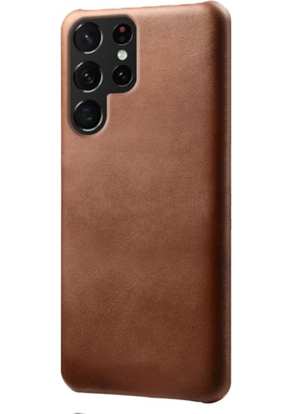 Galaxy S22 Ultra 5g Çizilmeye Dayanıklı Pu Deri Kaplamalı Pc Telefon Kılıfı - Kahverengi (Yurt Dışından)