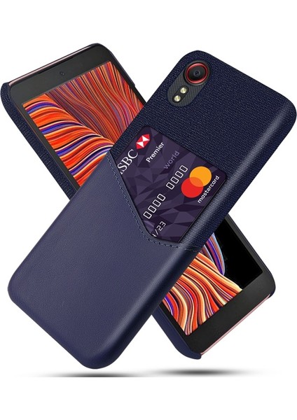 Galaxy Xcover 5 Bez + Deri + Pc Kart Yuvalı Telefon Kılıfı - Mavi (Yurt Dışından)