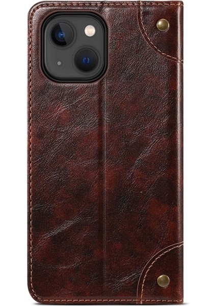 Sutenı Apple iPhone 13 Mini Için 055 Serisi Çizilmeye Düşmeye Dayanıklı Pu Deri+Tpu Cüzdan Tasarımlı Standlı Telefon Kılıfı - Koyu Kahverengi (Yurt Dışından)