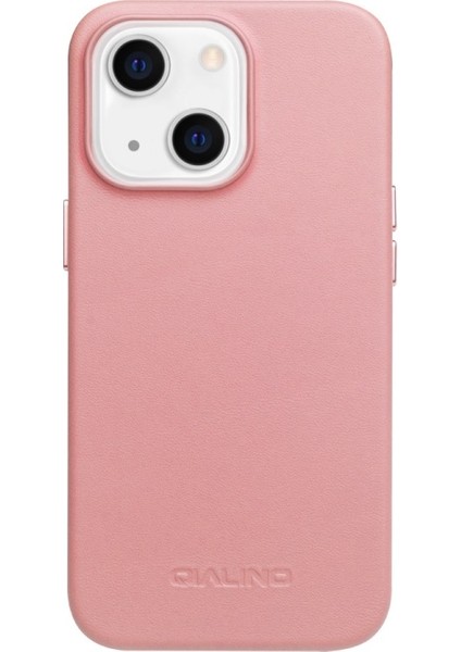 Qıalıno Apple iPhone 13 Için Manyetik Şarjlı Deri Kaplamalı Pc Telefon Kılıfı - Pembe (Yurt Dışından)