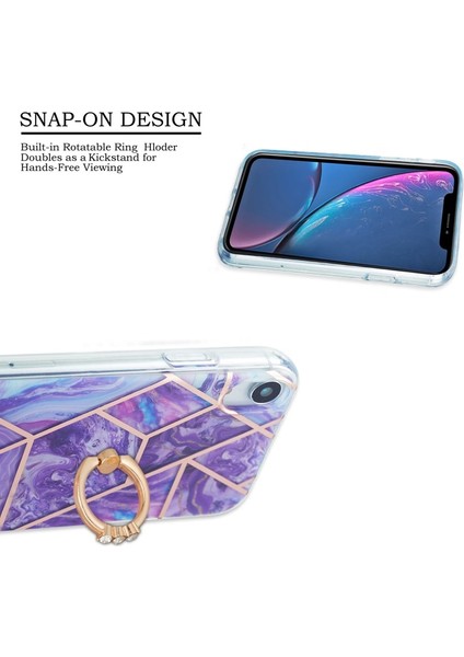 Apple iPhone Xr Için Döner Standlı Tpu Galvanik Mermer Desenli 2.0mm Imd Iml Telefon Kılıfı - Koyu Mor (Yurt Dışından) fiyatları