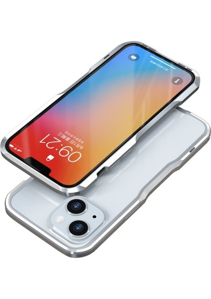 Apple iPhone 13 Mini 5.4 Inç Şok Emici Metal Çerçeveli Telefon Kılıfı - Gümüş (Yurt Dışından)