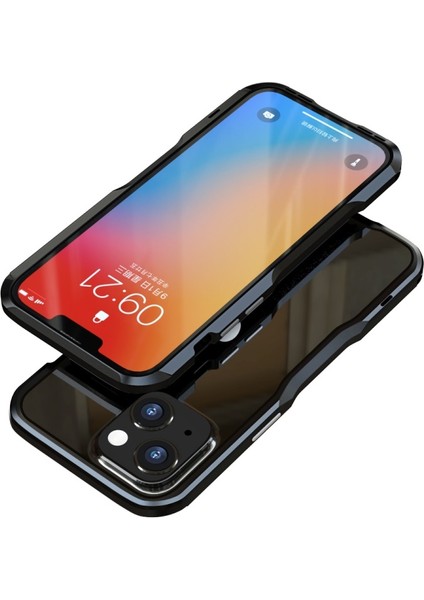 Apple iPhone 13 Mini 5.4 Inç Şok Emici Metal Çerçeveli Telefon Kılıfı - Siyah (Yurt Dışından)