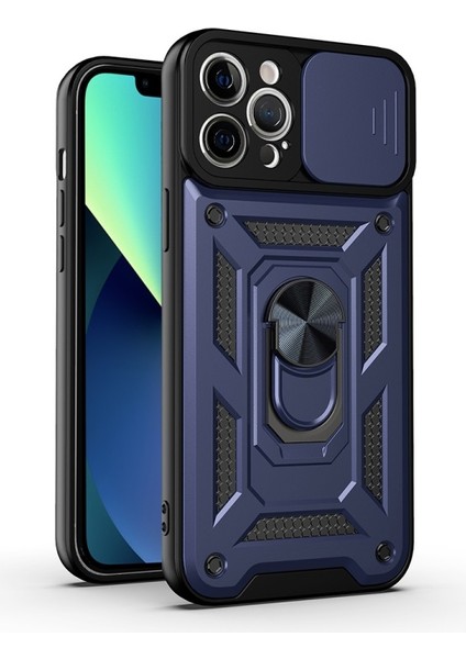 Apple iPhone 13 Pro Için Standlı Düşmeye Dayanıklı Kamera Korumalı Telefon Kılıfı - Mavi (Yurt Dışından)