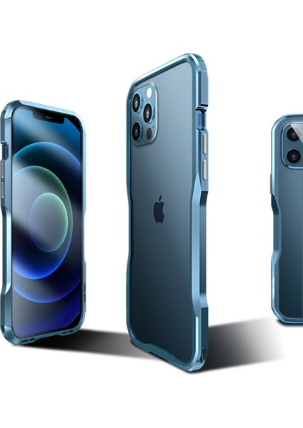 Apple iPhone 12 Mini Için Metal Tampon Kenarlı Telefon Kılıfı - Mavi (Yurt Dışından) modelleri