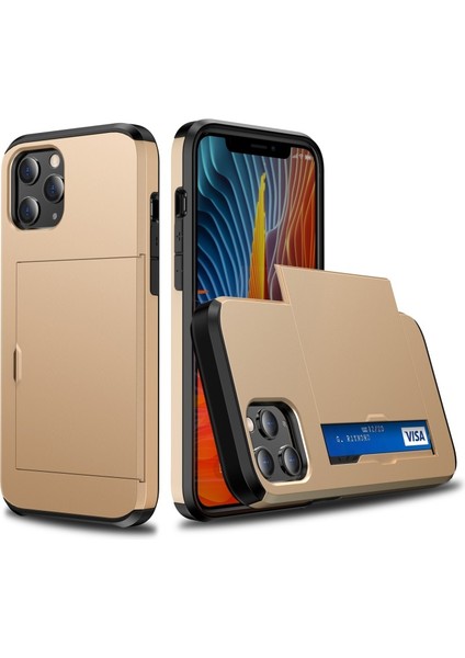Hello- U Apple iPhone 12 Mini 5.4 Inç Uyumlu Kart Yuvalı Plastik Tpu Telefon Kılıfı - Altın (Yurt Dışından)