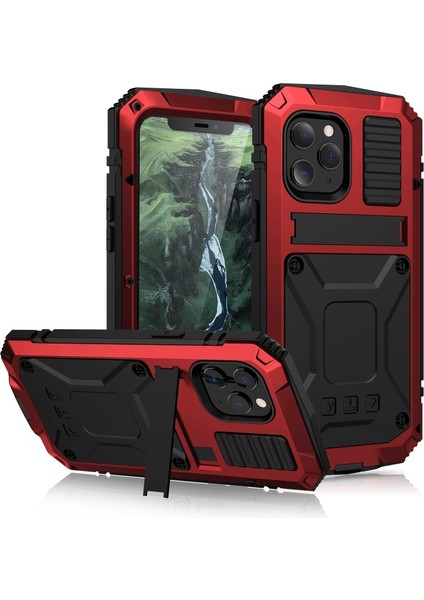 Apple iPhone 12 Pro Max Için Darbeye Dayanıklı Toz Su Geçirmez 360° Koruyucu Kılıf - Kırmızı (Yurt Dışından)