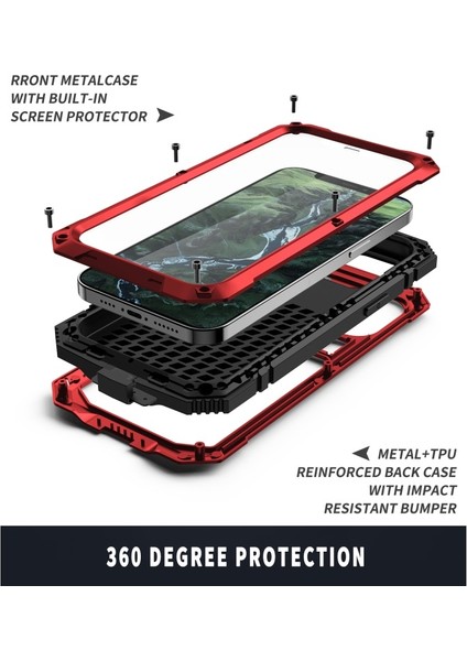 Apple iPhone 12 Pro Max Için Darbeye Dayanıklı Toz Su Geçirmez 360° Koruyucu Kılıf - Kırmızı (Yurt Dışından)