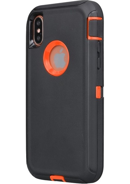 Apple iPhone Xs Max Uyumlu Silikon Çerçeveli Hibrit Telefon Kılıfı - Siyah / Turuncu (Yurt Dışından)