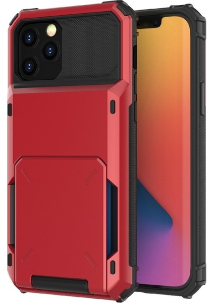 Apple iPhone 13 Için Düşmeye Dayanıklı Kartlıklı Tpu + Pc Hibrit Kılıf - Kırmızı (Yurt Dışından)