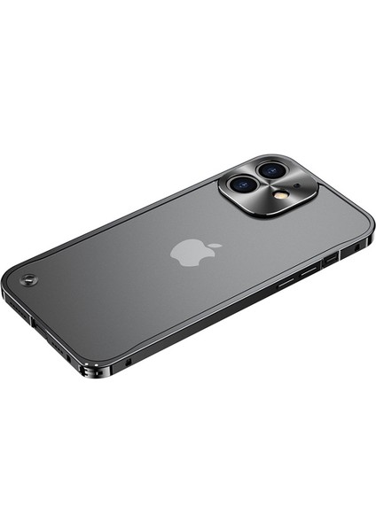 Apple iPhone 12 Için Düşmeye Dayanıklı Temperli Cam + Metal Mat Hibrit Telefon Kılıfı - Siyah (Yurt Dışından)