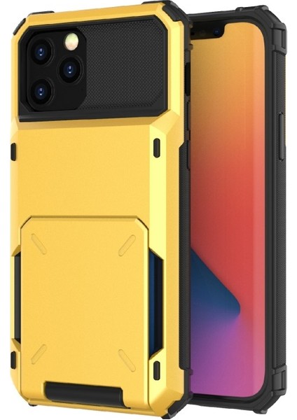 Apple iPhone 13 Için Düşmeye Dayanıklı Kartlıklı Tpu + Pc Hibrit Kılıf - Sarı (Yurt Dışından)