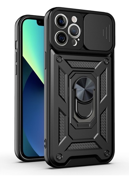 Apple iPhone 13 Pro Için Standlı Düşmeye Dayanıklı Kamera Korumalı Telefon Kılıfı - Siyah (Yurt Dışından)