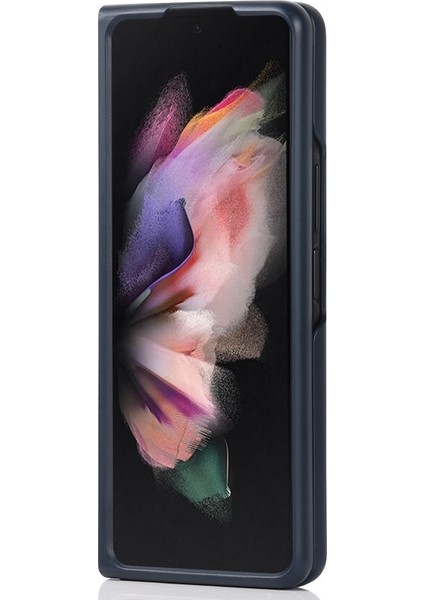 Galaxy Z Fold 3 5g Için Hakiki Deri + Pc Ayrılabilir Kalem Yuvalı Standlı Telefon Kılıfı - Mavi (Yurt Dışından)