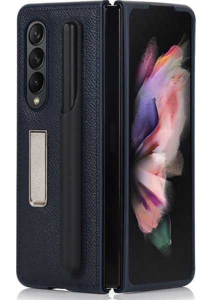 Galaxy Z Fold 3 5g Için Hakiki Deri + Pc Ayrılabilir Kalem Yuvalı Standlı Telefon Kılıfı - Mavi (Yurt Dışından)