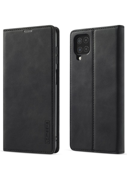 Galaxy A12 Için Lc Manyetik Deri Cüzdanlı ve Standlı Telefon Kılıfı - Siyah (Yurt Dışından)