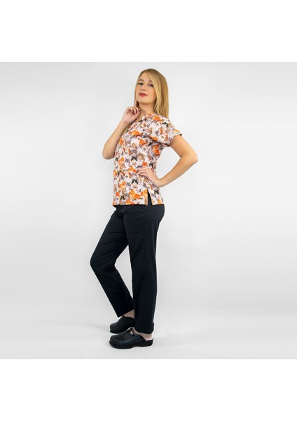 Turuncu Kahve Kedi Desenli Likralı Alt Üst Takım