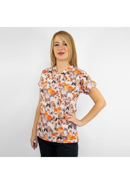 Turuncu Kahve Kedi Desenli Likralı Alt Üst Takım modelleri