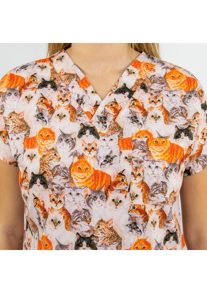 Turuncu Kahve Kedi Desenli Likralı Alt Üst Takım indirimleri