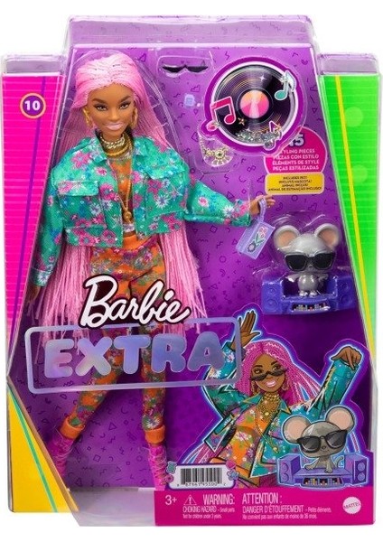 GXF09 Barbie Extra - Pembe Örgü Saçlı Bebek, +3 Yaş