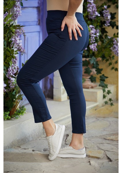 Beli Lastikli Büyük Beden Lacivert Pamuk Pantolon fiyatları