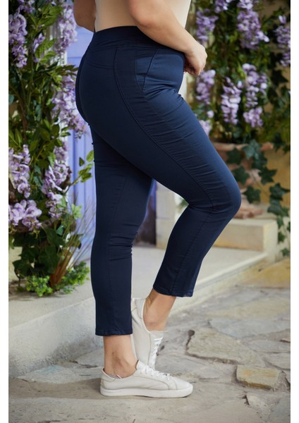 Beli Lastikli Büyük Beden Lacivert Pamuk Pantolon modelleri