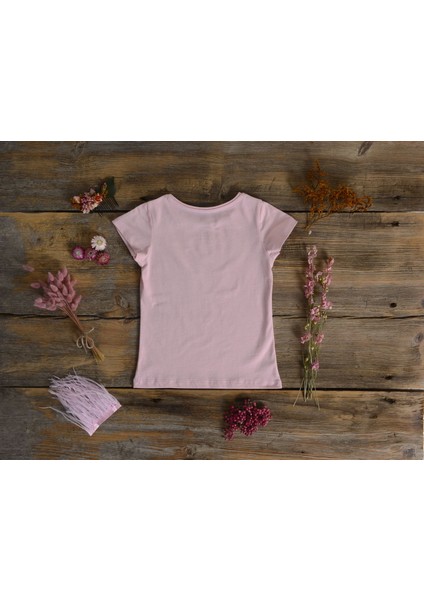 Organik Kız Çocuk Bulut Baskılı Tasarım T-Shirt - Pembe modelleri