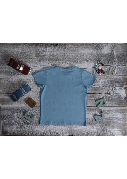 Organik Erkek Çocuk Büyüteç Baskılı Tasarım T-Shirt - Petrol Mavi modelleri