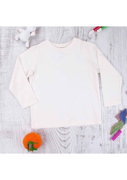 Organik Erkek Çocuk Uzun Kollu T-Shirt - Ekru