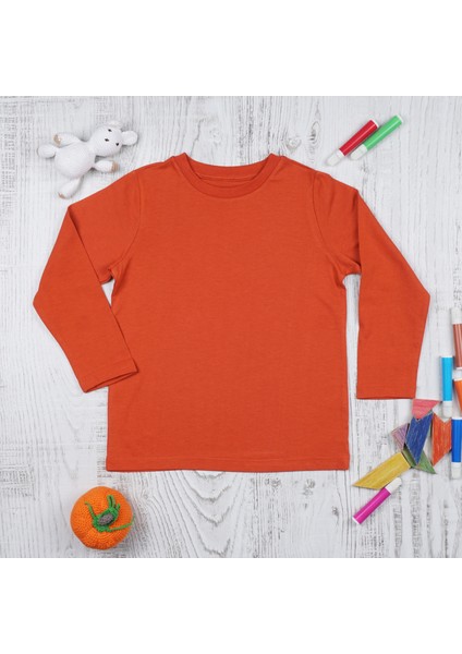Organik Erkek Çocuk Uzun Kollu T-Shirt - Kiremit