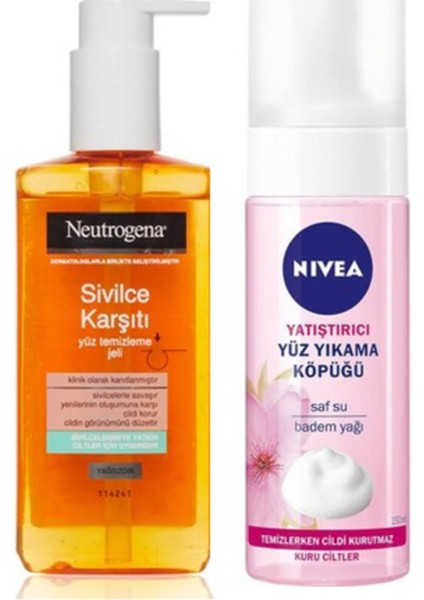 Yüz TEMIZLE0ME Jeli+ Nivea Yatıştırıcı Yüz Yıkama Köpüğü Badem