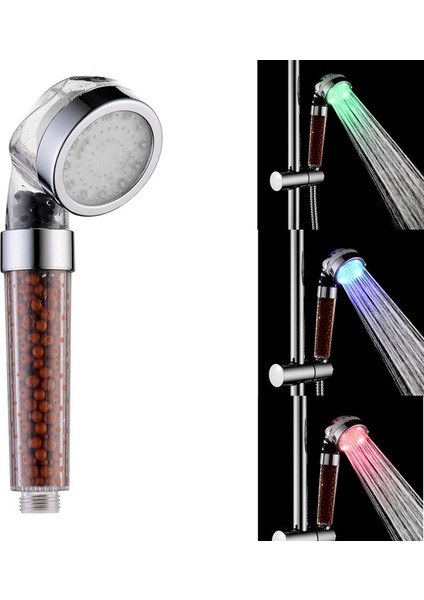 LED Negatif Iyon Duş Spa Duş Başlığı Basınçlı Su Tasarrufu Sıcaklık Kontrolü Üç Renkli Renk Değişimi El Yağmur Duşu