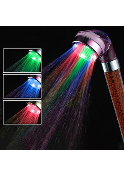 LED Negatif Iyon Duş Spa Duş Başlığı Basınçlı Su Tasarrufu Sıcaklık Kontrolü Üç Renkli Renk Değişimi El Yağmur Duşu