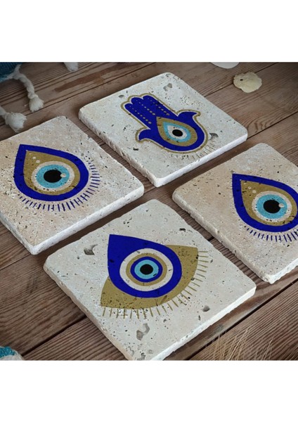 Taş Bardak Altlığı 4'lü Set (10X10CM) Baskılı