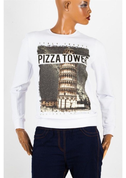 Pisa Kulesi Unisex Pamuklu Slim Fit Sweatshirt Small