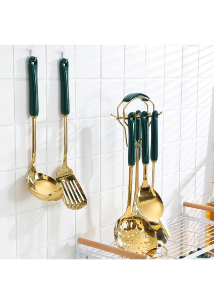 1 Takım Paslanmaz Çelik Tencere Mutfak Takımları Mutfak Aletleri Seramik Kolu Çorba Kaşık Kepçe Spatula Mutfak Aksesuarları Yemek (Yurt Dışından)