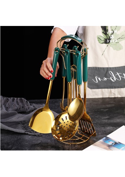 1 Takım Paslanmaz Çelik Tencere Mutfak Takımları Mutfak Aletleri Seramik Kolu Çorba Kaşık Kepçe Spatula Mutfak Aksesuarları Yemek (Yurt Dışından)