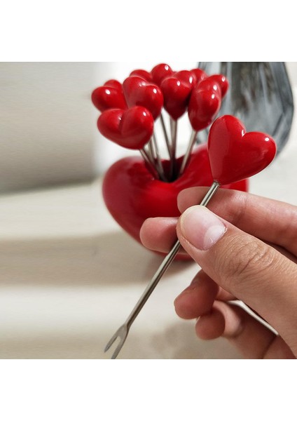 aperatifler Için Meyve Çatalları Kürdan Tutucu Mini Kalp Kek Tatlı Yiyecek Pick Dekor | Çatallar (C-Heart-10Pcs) (Yurt Dışından)